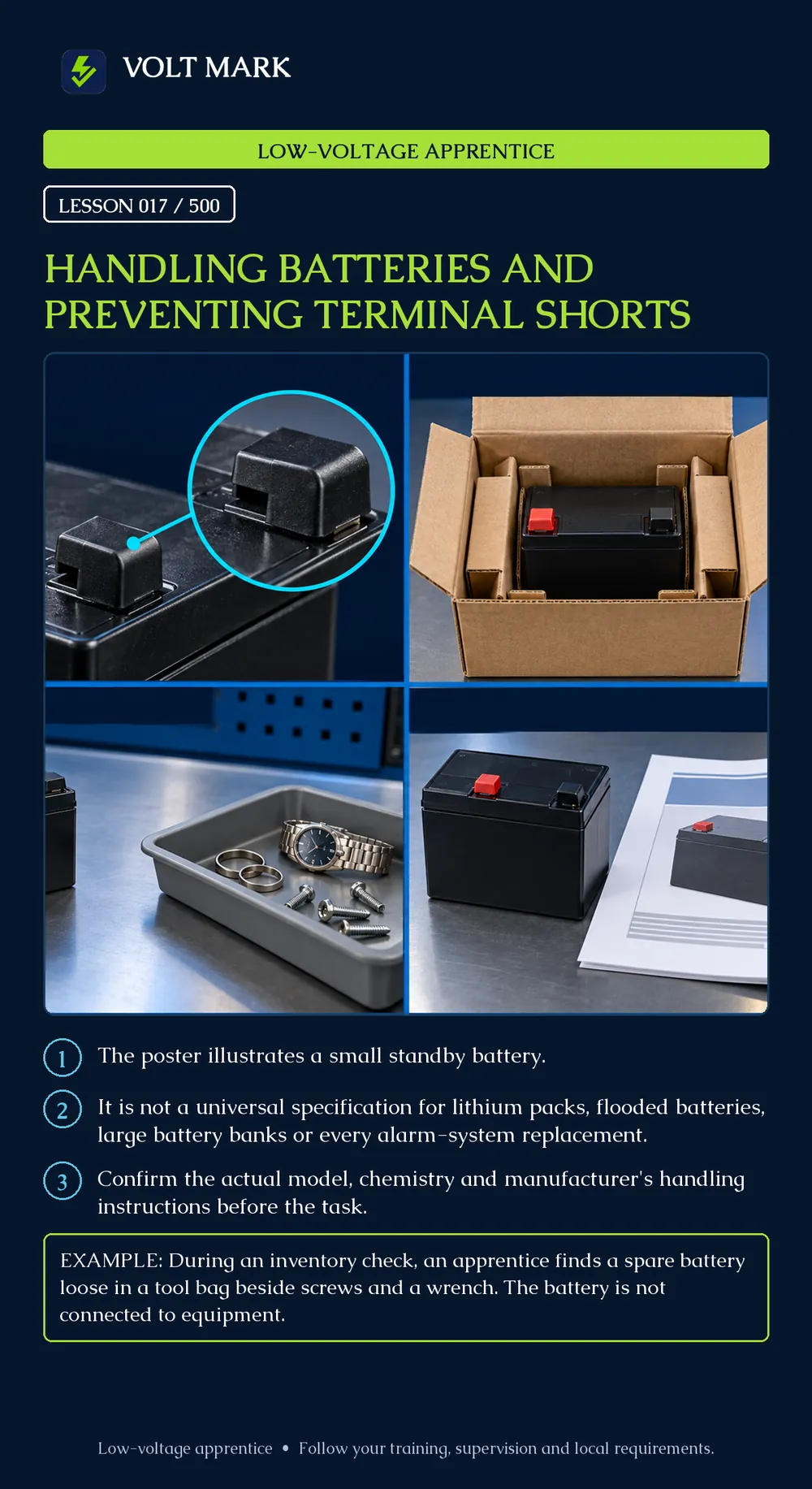 Handling batteries and preventing terminal shorts