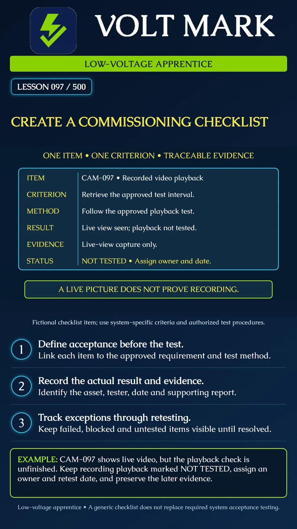 Creating a commissioning checklist