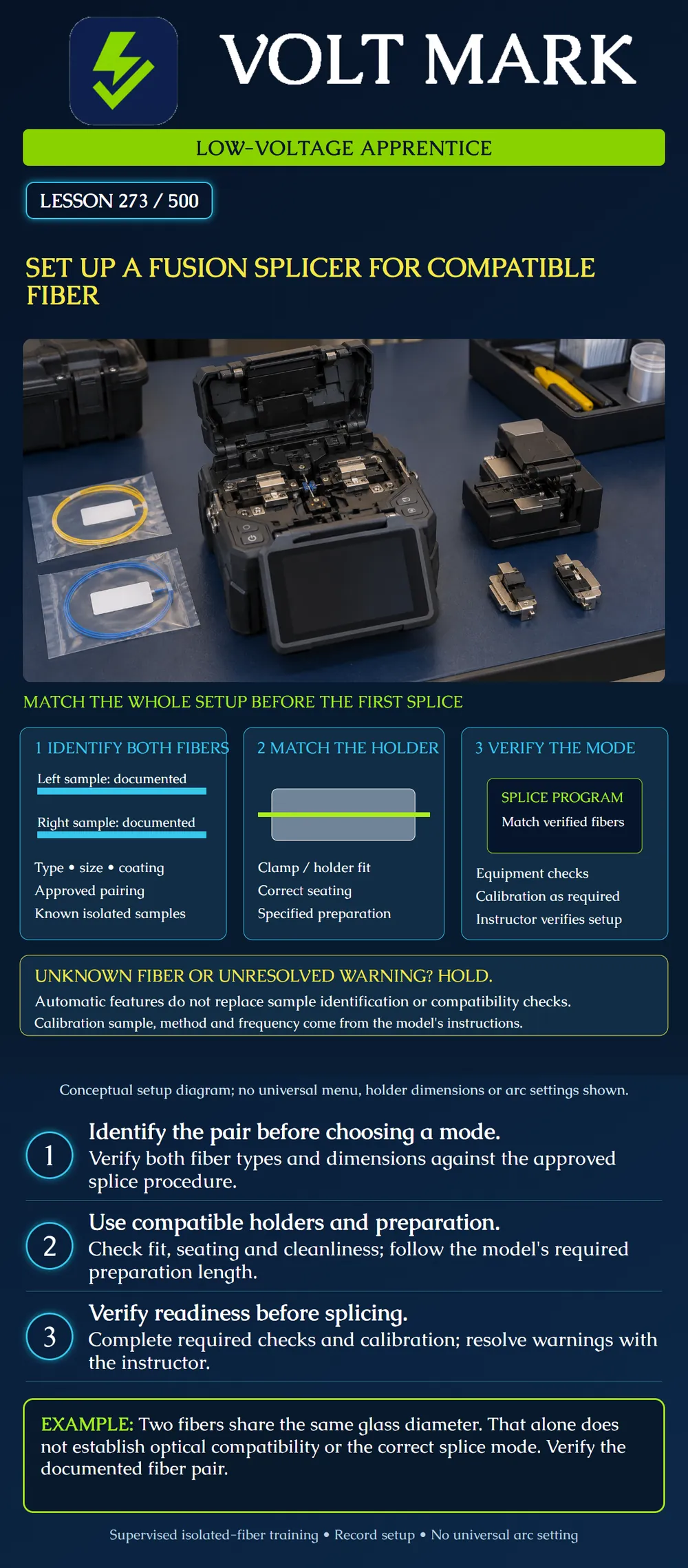 Set up a fusion splicer for compatible fiber