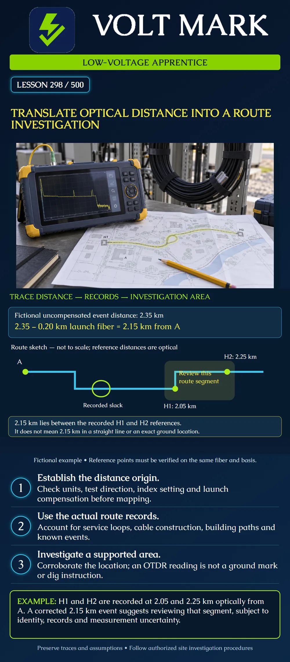 Translate optical distance into a route investigation