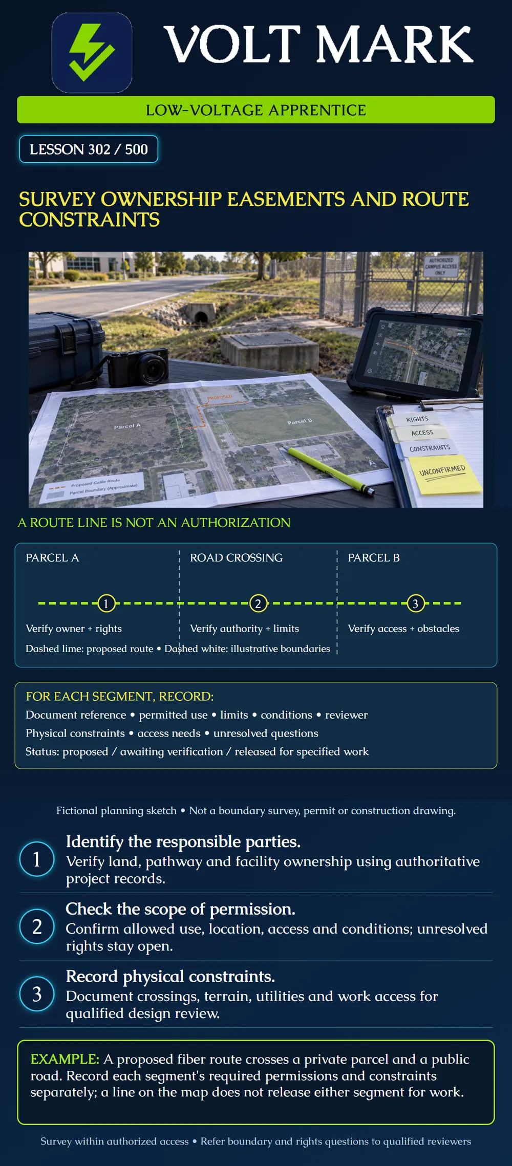 Survey ownership easements and route constraints