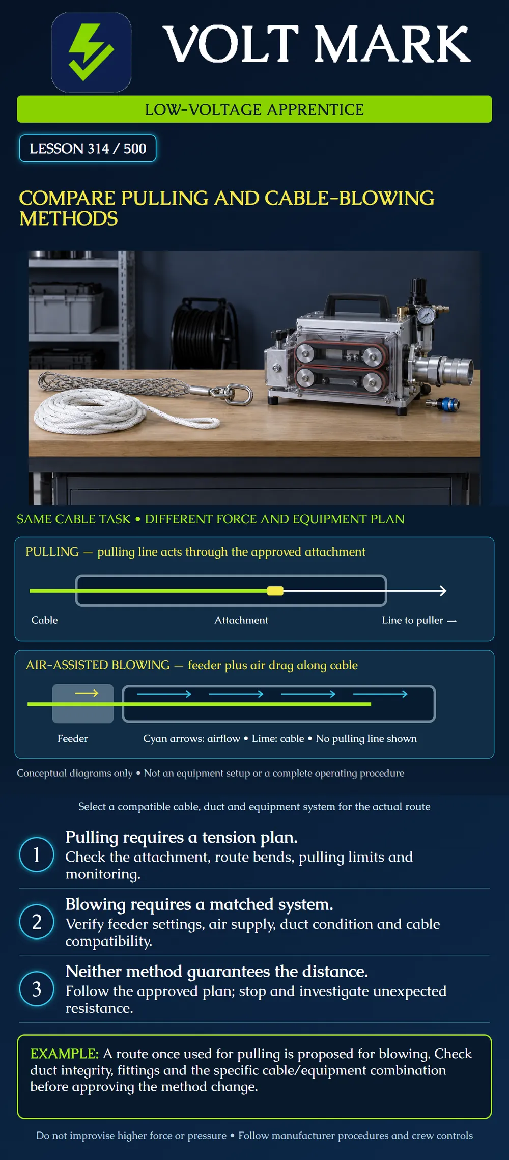 Compare pulling and cable-blowing methods