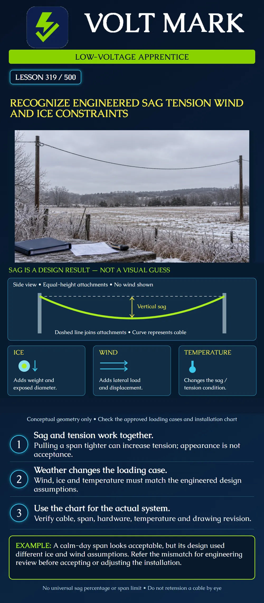Recognize engineered sag tension wind and ice constraints