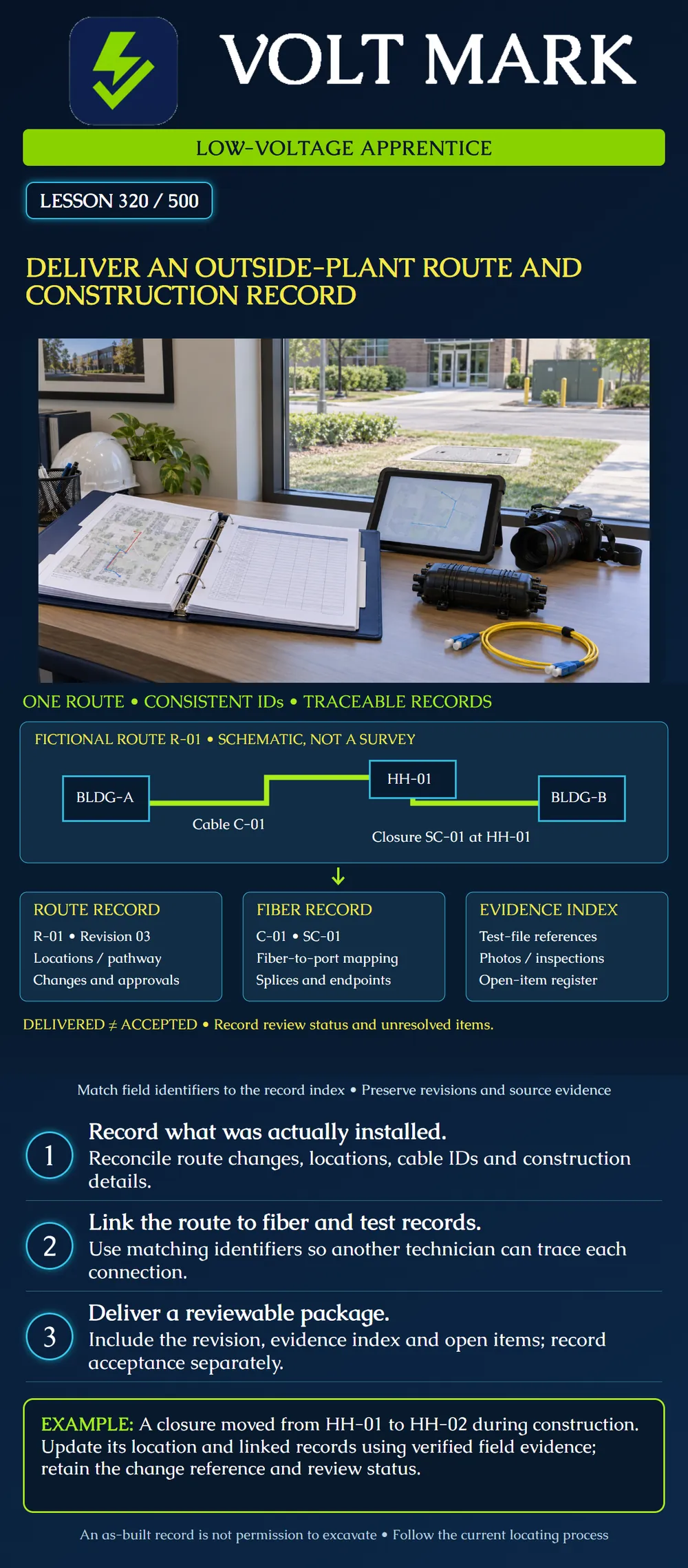 Deliver an outside-plant route and construction record