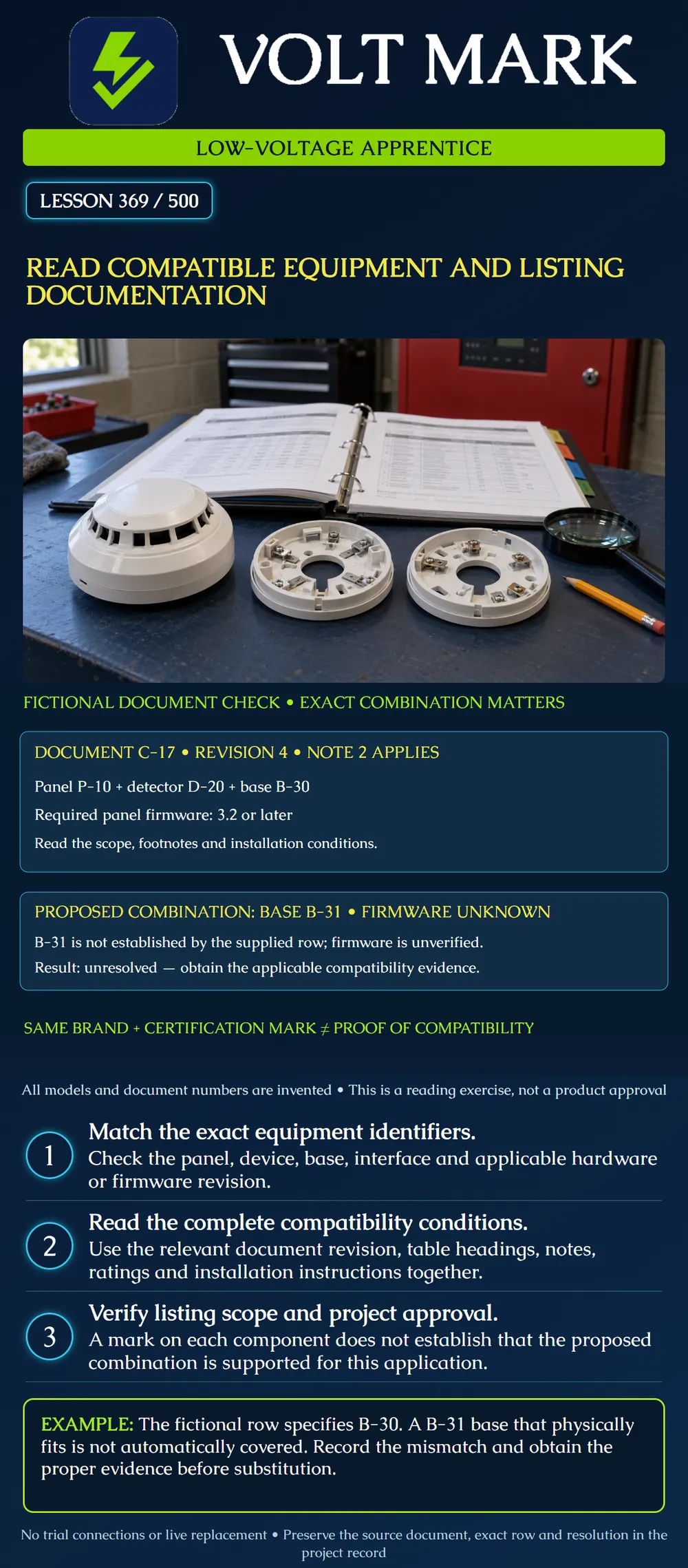 Read compatible equipment and listing documentation