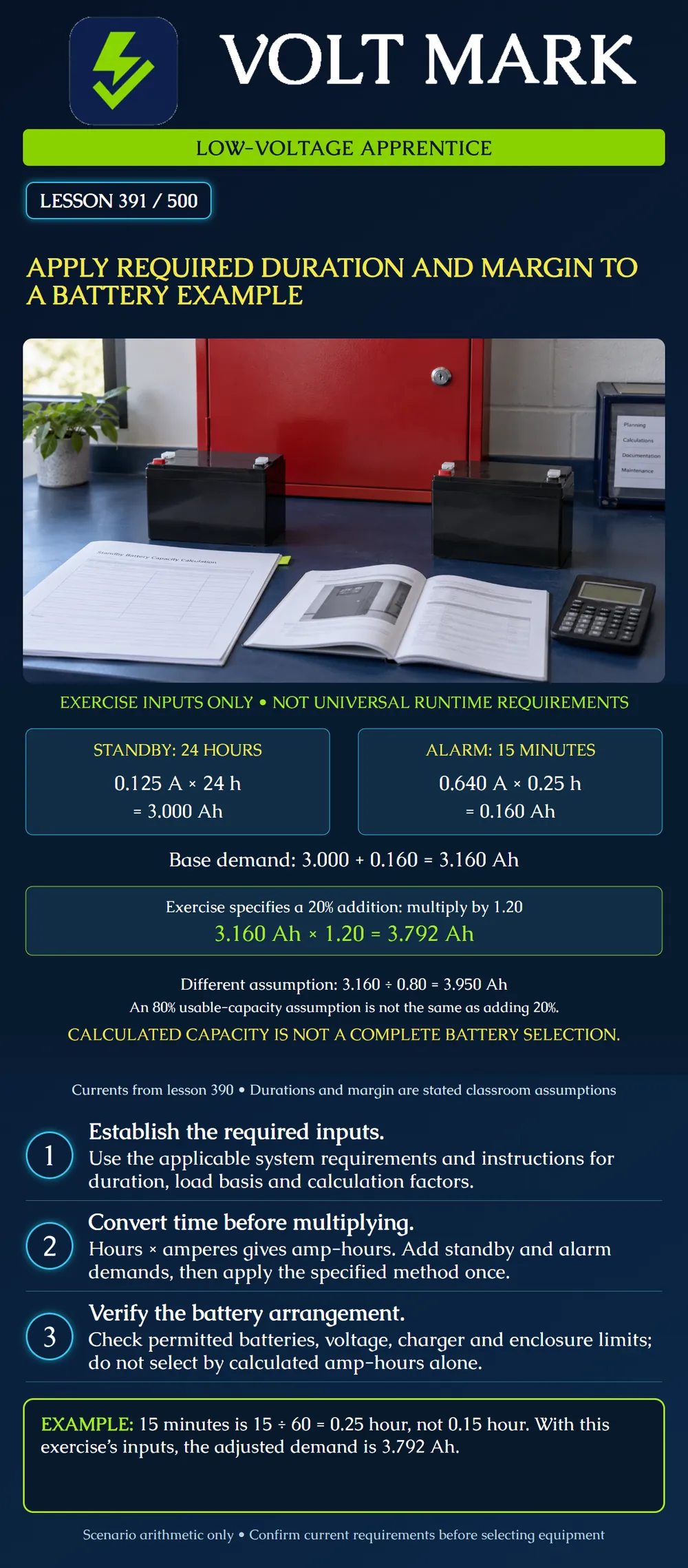 Apply required duration and margin to a battery example