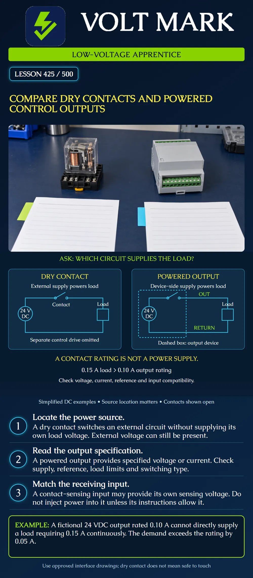 Compare dry contacts and powered control outputs