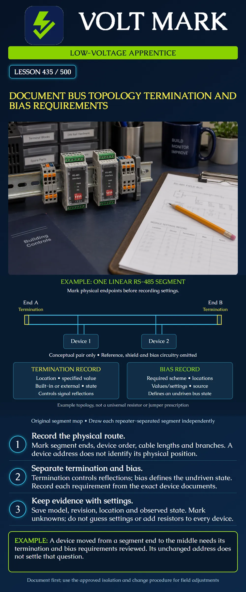 Document bus topology termination and bias requirements
