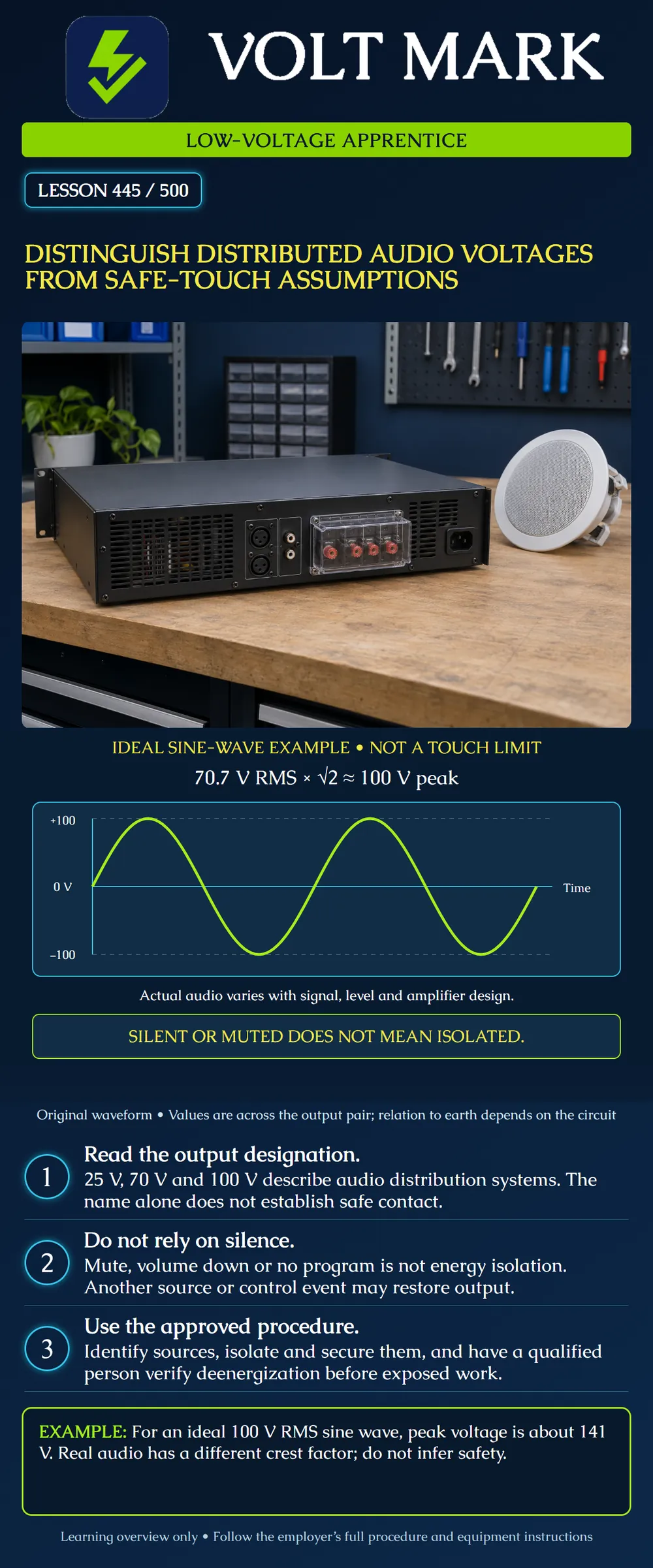Distinguish distributed audio voltages from safe-touch assumptions
