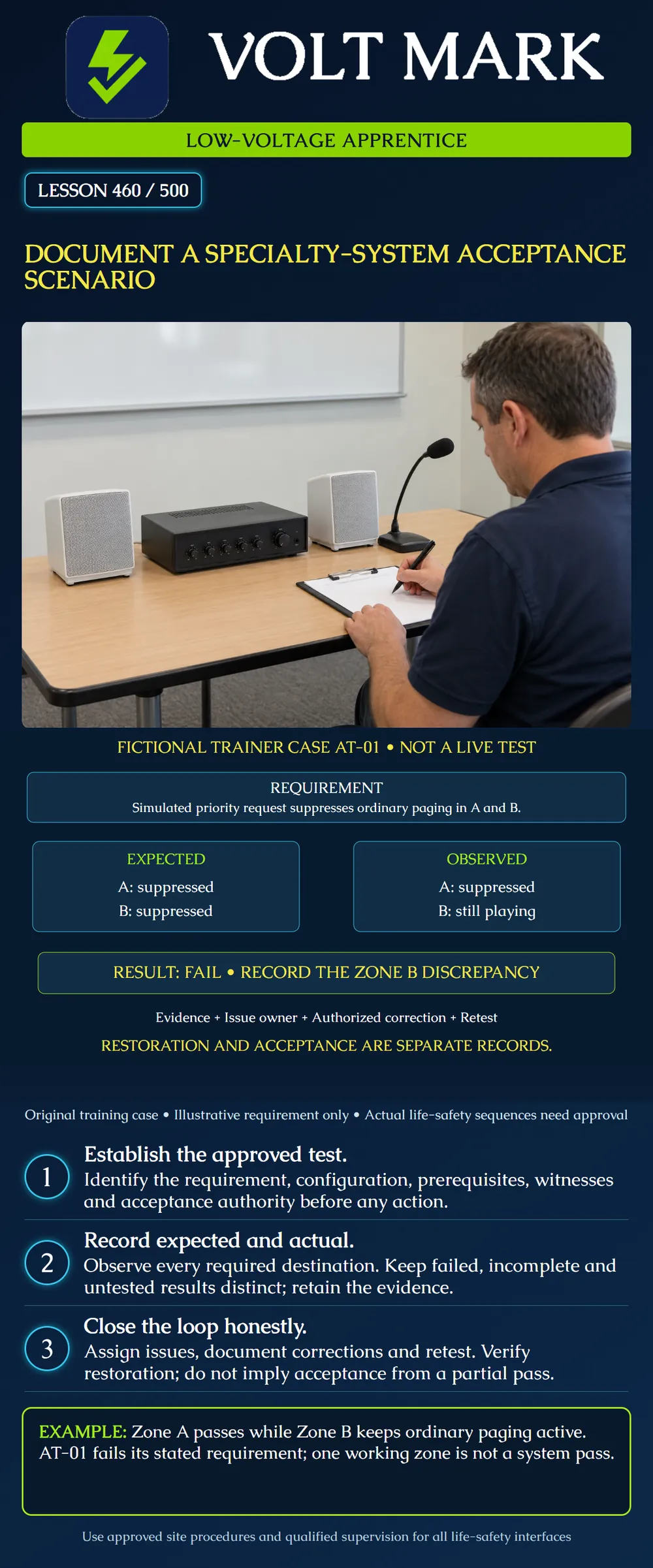 Document a specialty-system acceptance scenario
