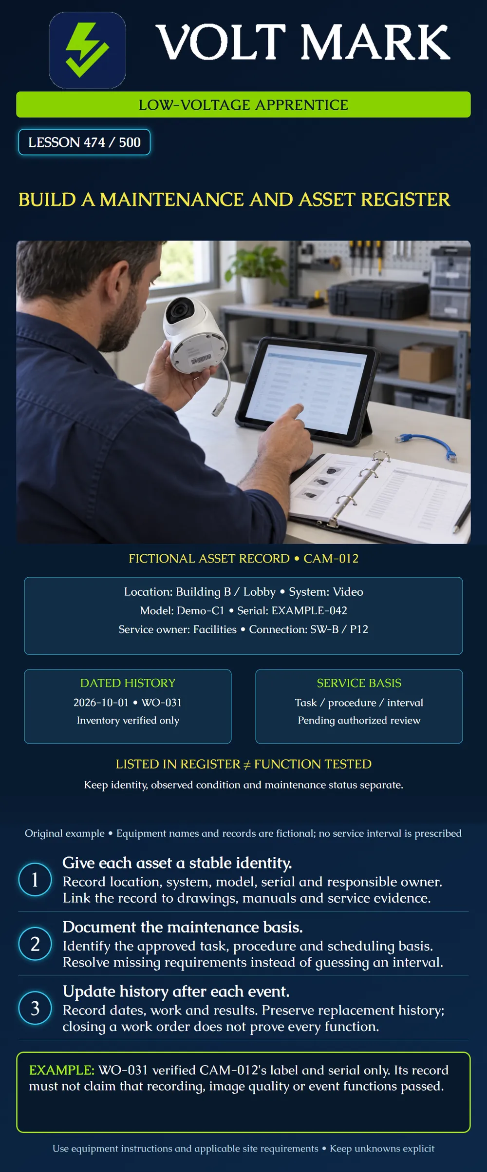 Build a maintenance and asset register