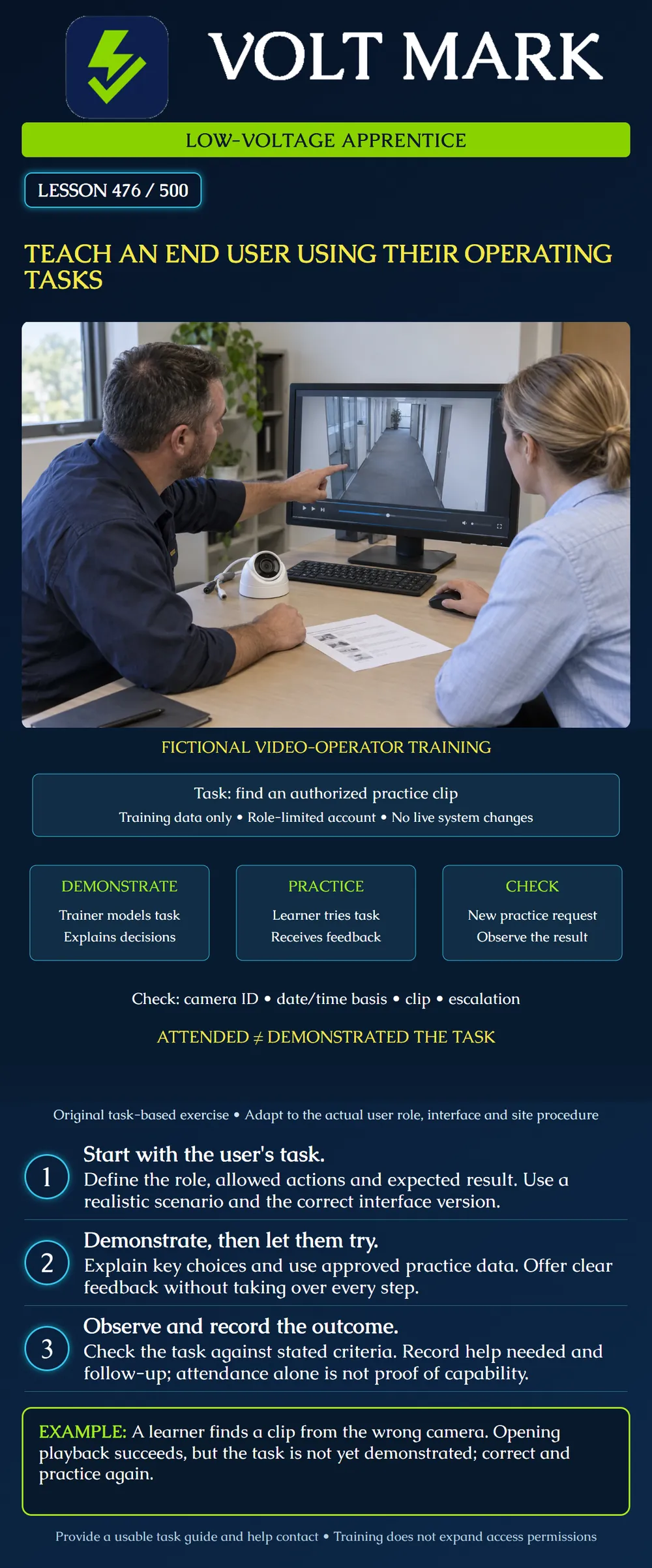 Teach an end user using their operating tasks