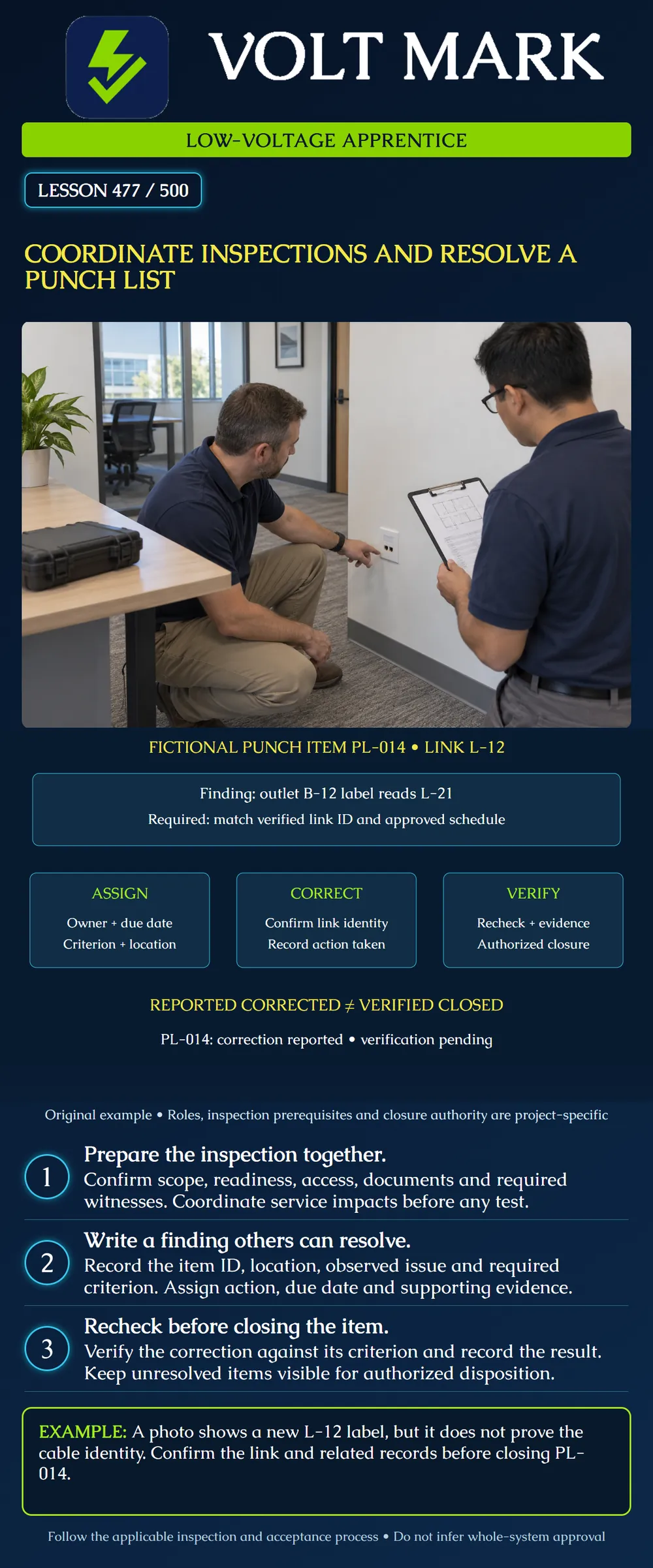 Coordinate inspections and resolve a punch list