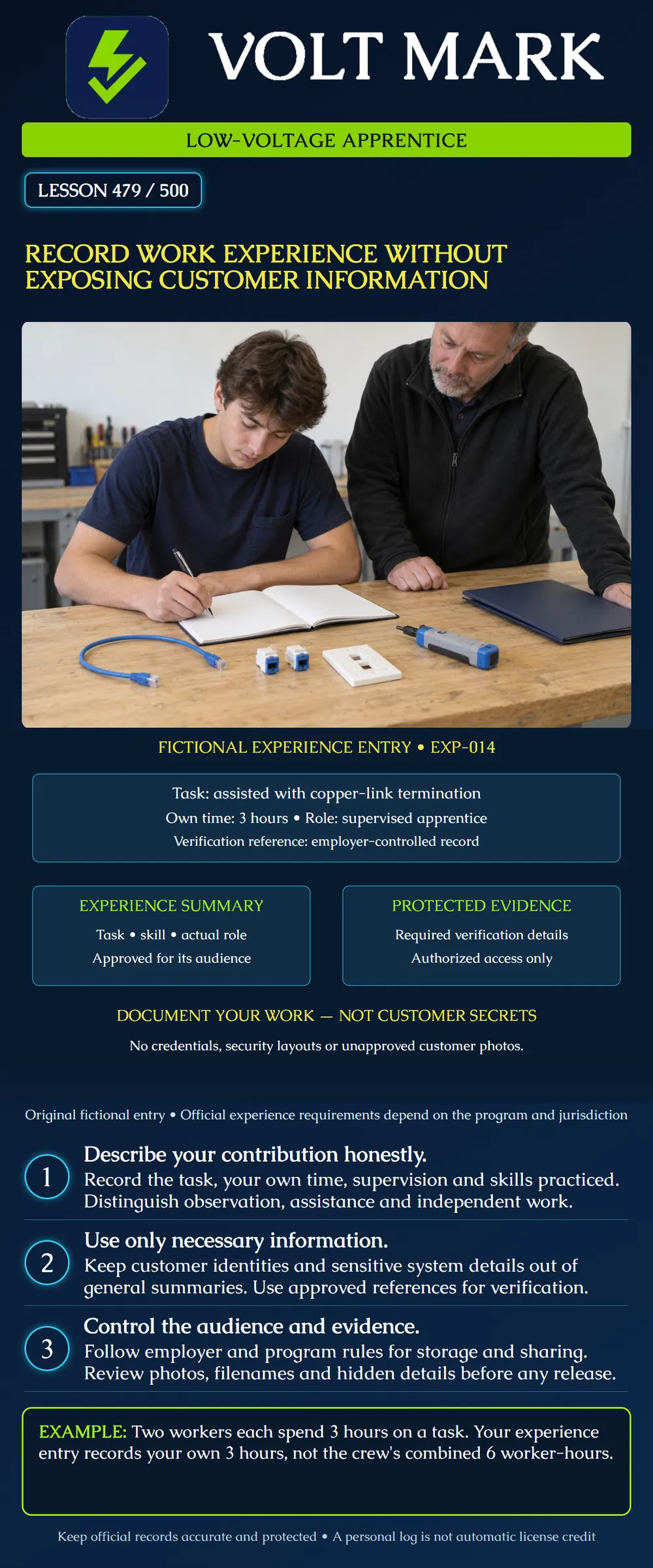 Record work experience without exposing customer information